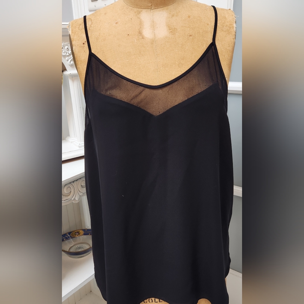 TAHARI Sexy Sheer Detail Black Tank Camisole EUC